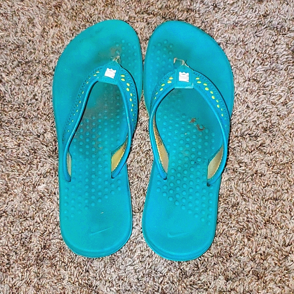 blue and green nike sandals
